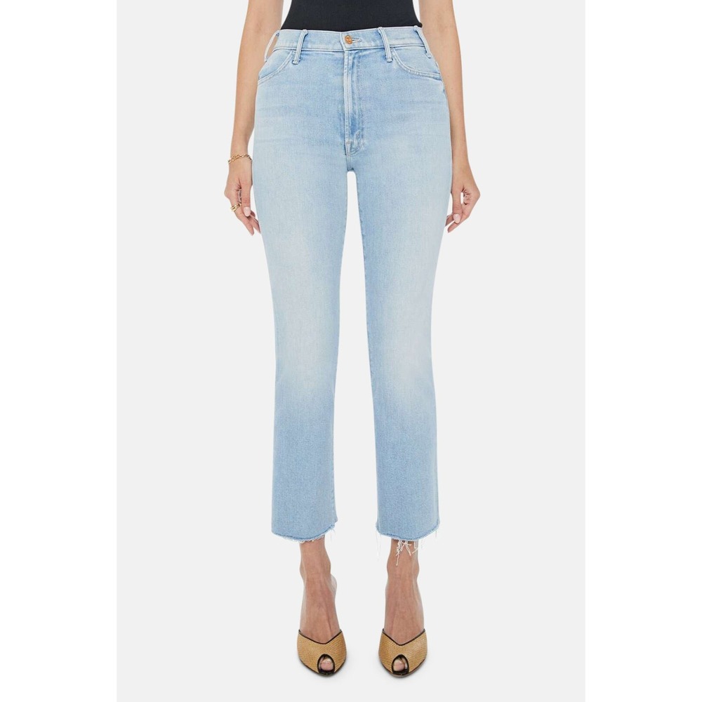Mother The Hustler Ankle Fray Jeans Lost Art Light Wash High Rise Slim Flare